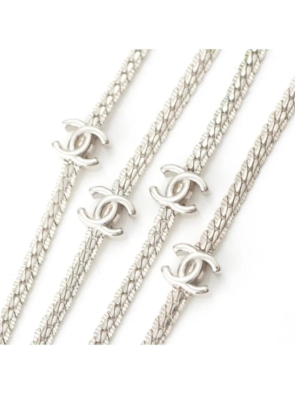 Chanel Multi CC Logo Chain Long Necklace Silver